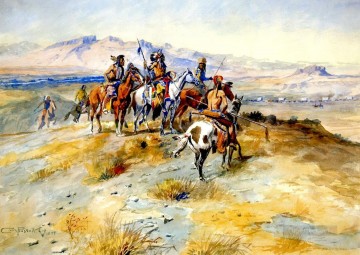 La llegada del hombre blanco 1899 Charles Marion Russell Indios Americanos Pinturas al óleo